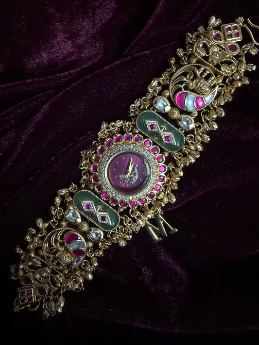 Burgundy Peacock Dial Maharani Watch Design Heritage Bracelet ( Limited Edition )