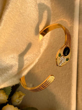 Load image into Gallery viewer, Oynx Stone Snake Kada Bracelet 18k Gold Plated Bangle
