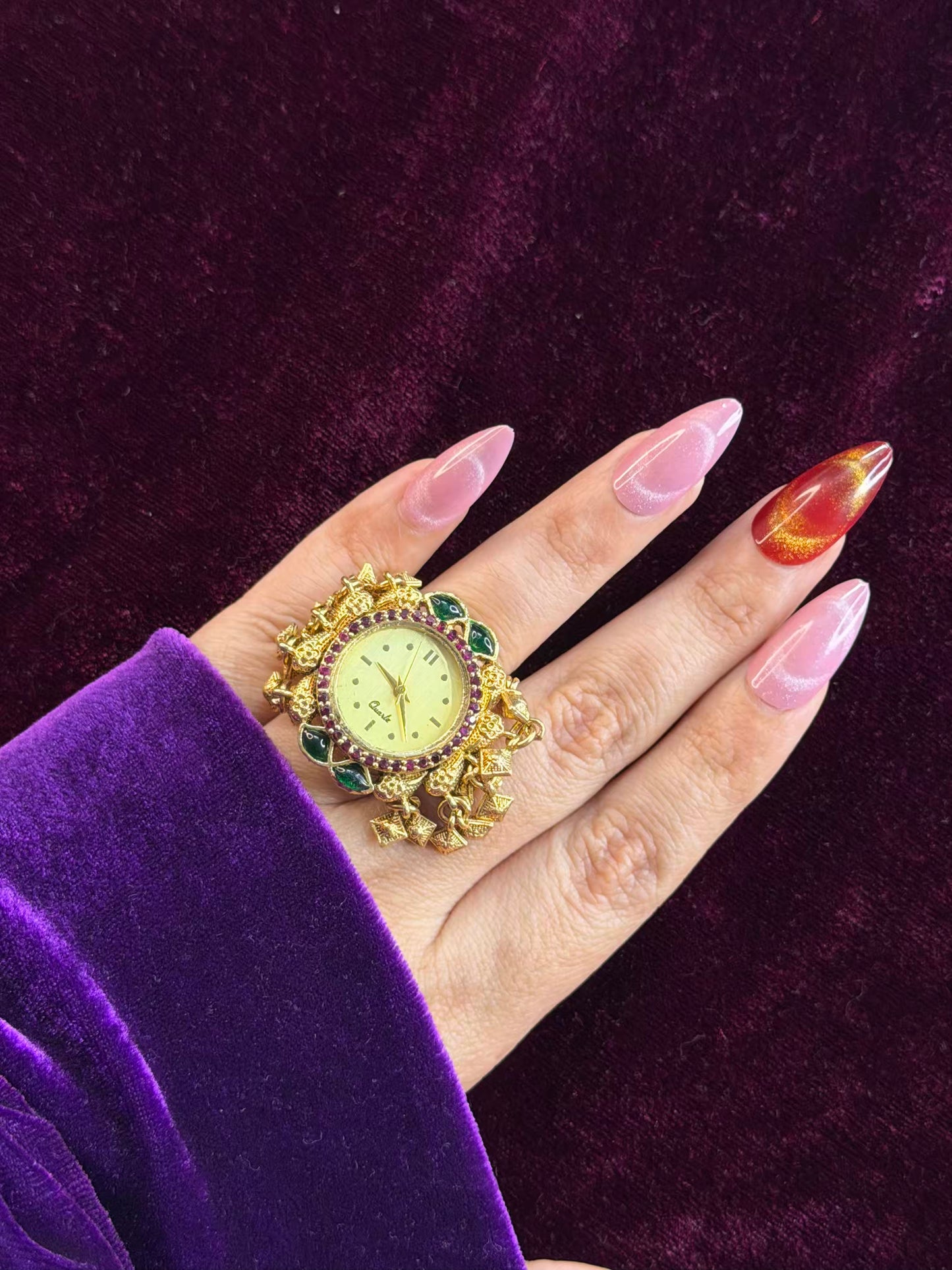 Ghungroo loaded Dial Maharani Watch Heritage Ring ( Adjustable)