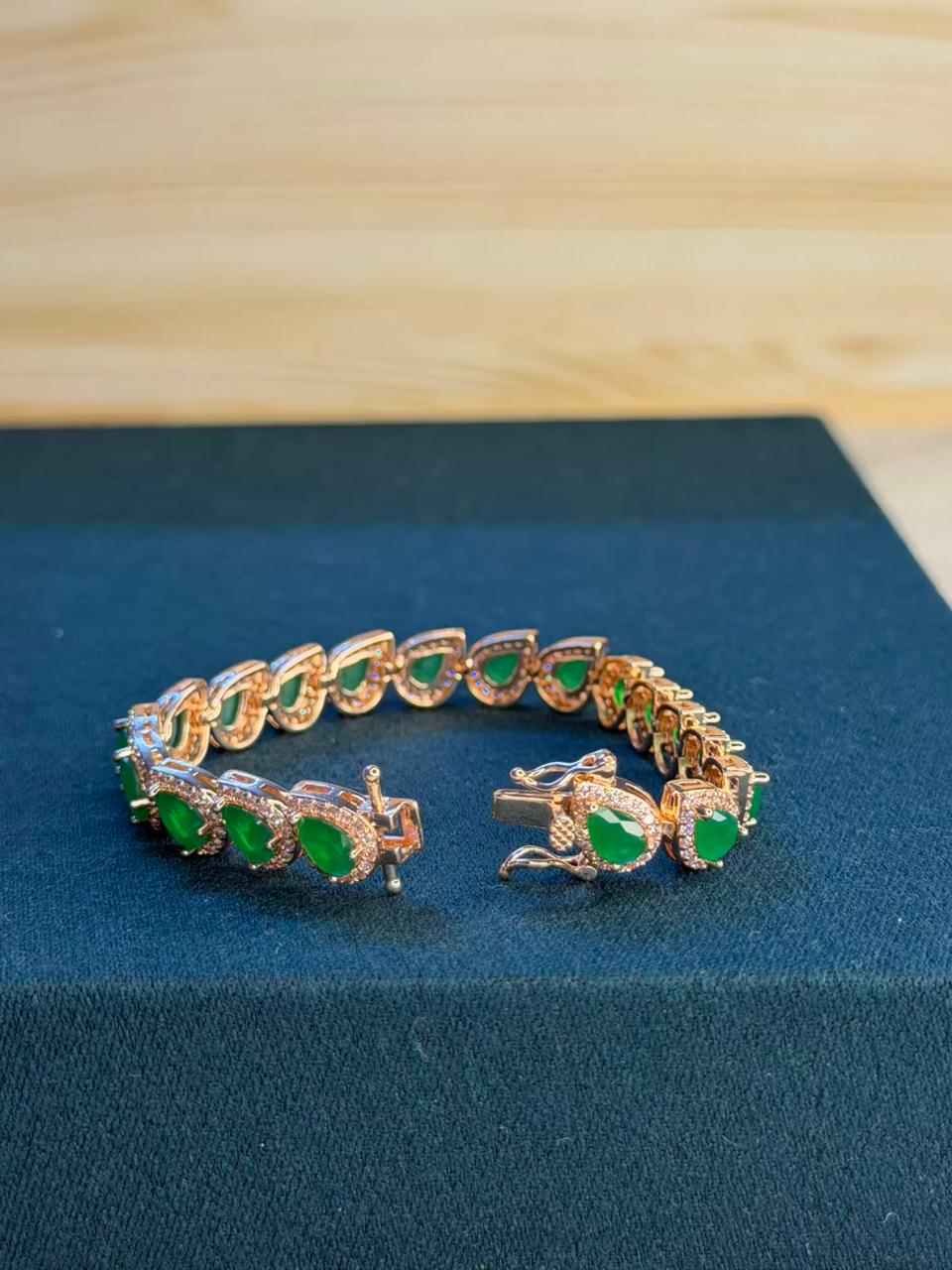 Green Drop Shape Stones Rose Gold Plated Tennis Bracelet