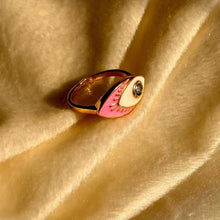 Load image into Gallery viewer, Pink Blue Evil Eye Studded Ring ( Gold )
