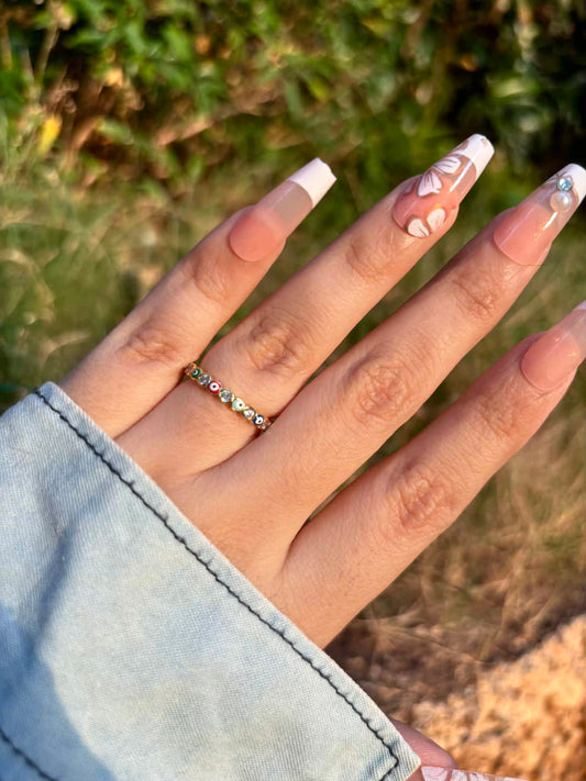 Colourful Thin Evil Eye  Band Ring - Adjustable