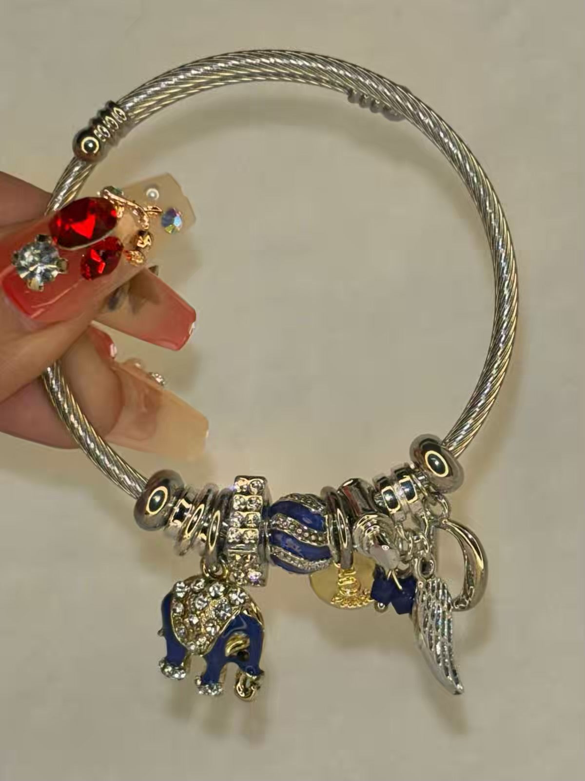 Pandora Charms Blue Elephant Bracelet With Customised Initial  ( Silver )