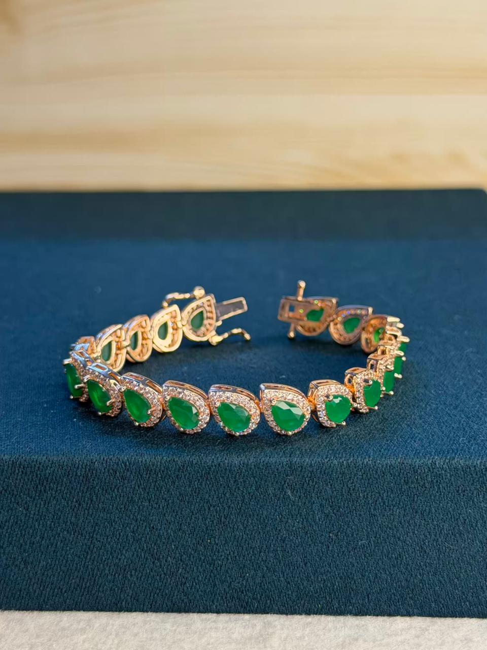 Green Drop Shape Stones Rose Gold Plated Tennis Bracelet