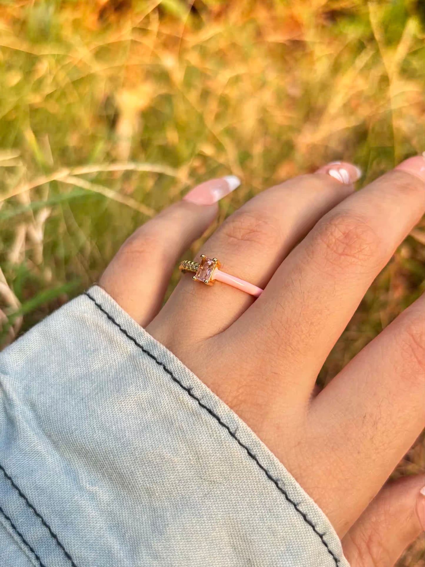 Baby Pink Solitaire Band Ring - Adjustable
