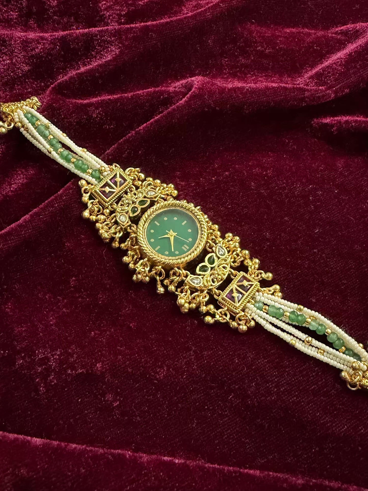 Green Round Dial Gold Maharani Watch Design Heritage Bracelet