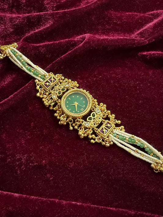 Green Round Dial Gold Maharani Watch Design Heritage Bracelet