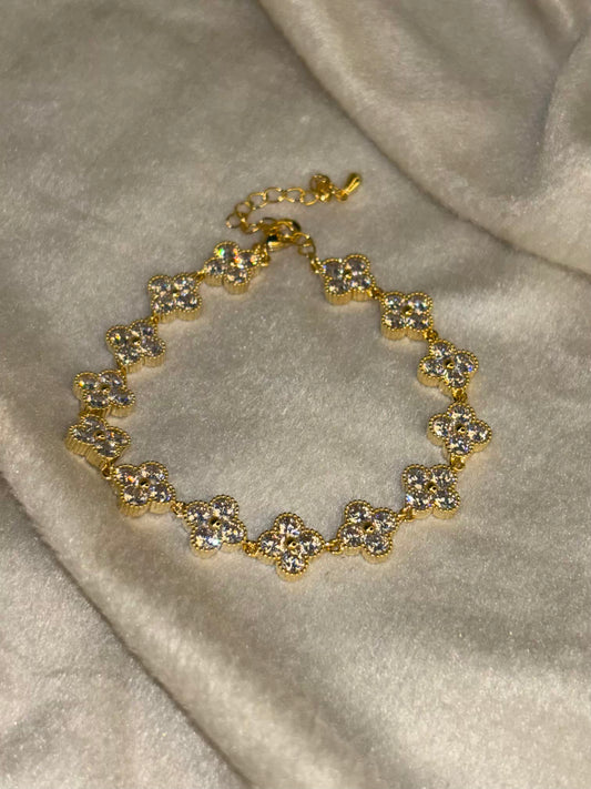 Clover Thick Sparkle Premium Gold Plated Tennis Bracelet