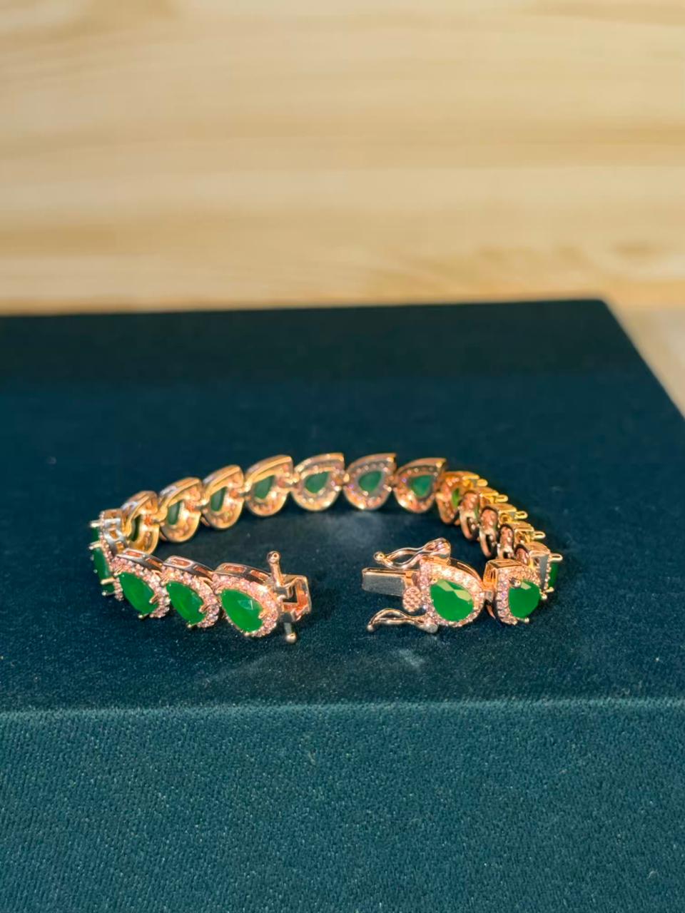 Green Drop Shape Stones Rose Gold Plated Tennis Bracelet