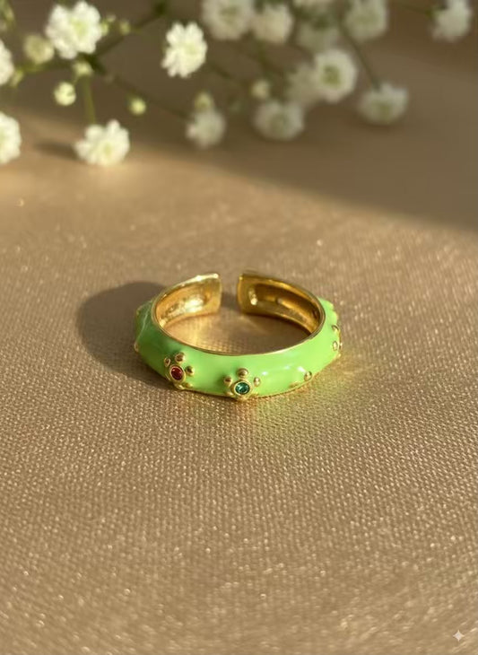 Pista Green Chunky Plated Premium Ring (Adjustable)