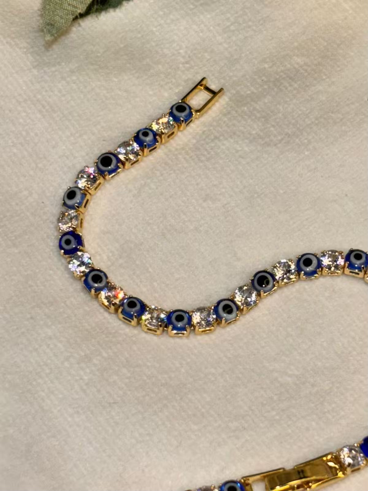 Blue Evil Eye Shining Solitaire Diamonds Tennis Bracelet - Gold Colour