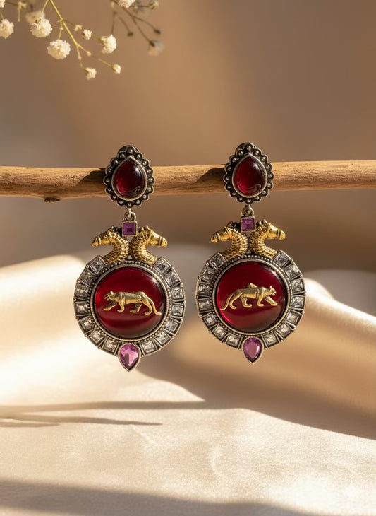 Red Ruby Sabhya Premium Oxidised Silver Plated Earrings
