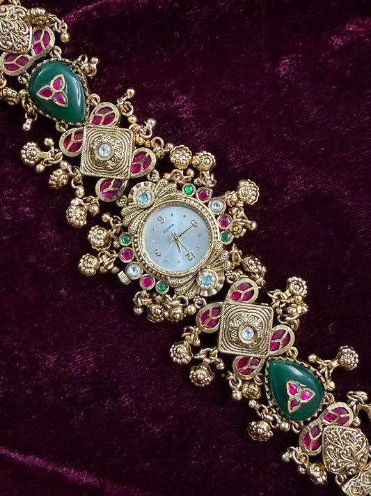 Kundan Premium Gold Maharani Watch Design Heritage Bracelet
