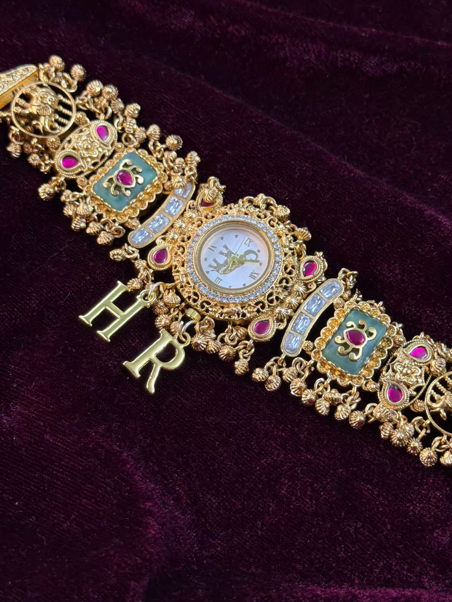 Green Dial Elephant Dial Maharani Watch Design Heritage Bracelet (Customise Initial )