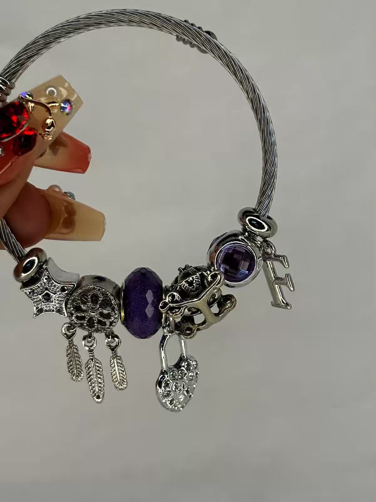 Pandora Charms Purple Dreamcatcher Carriage Bracelet With Customised Initial  ( Silver )