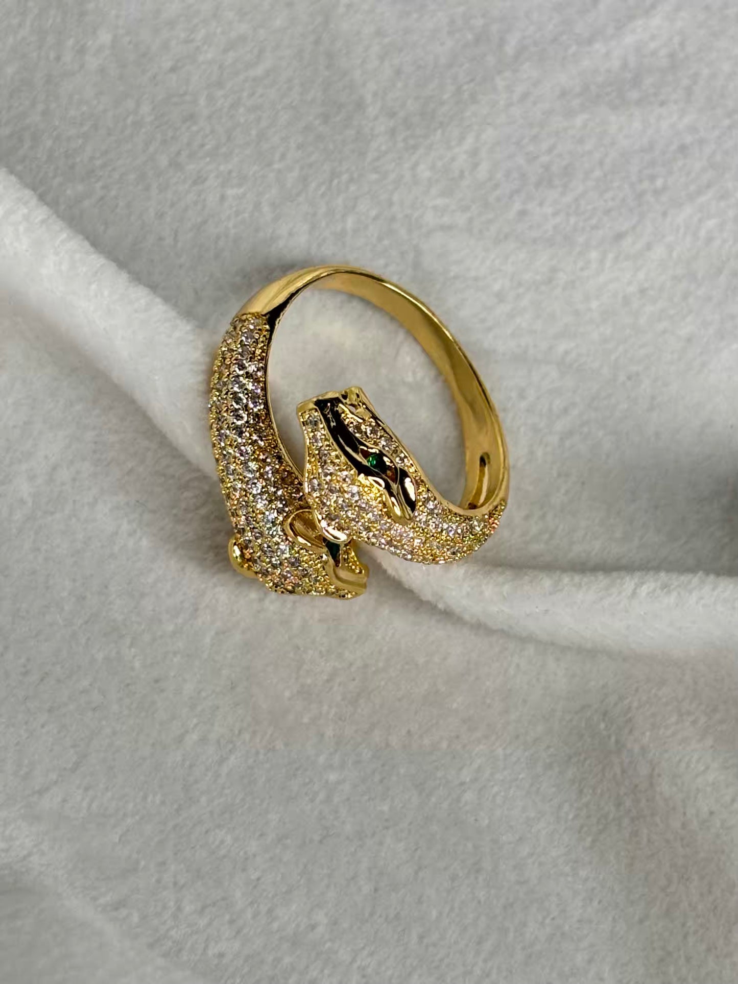 18k Loaded Diamonds Gold Dual Snake Ring Adjustable