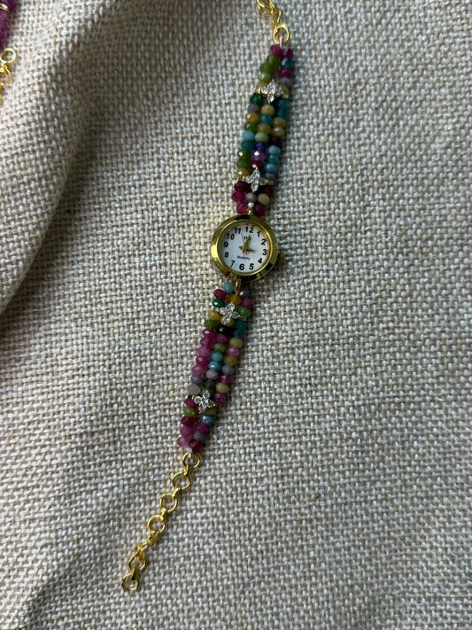 Crystal Beaded Affordable Maharani Kundan Watch Design Heritage Bracelet