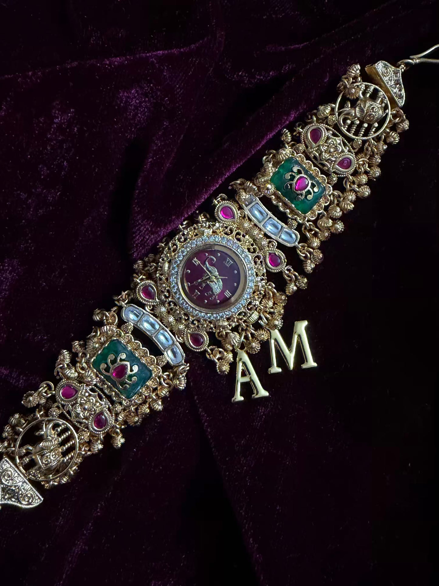 Burgundy in Green Elephant Dial Maharani Watch Design Heritage Bracelet ( Limited Edition )