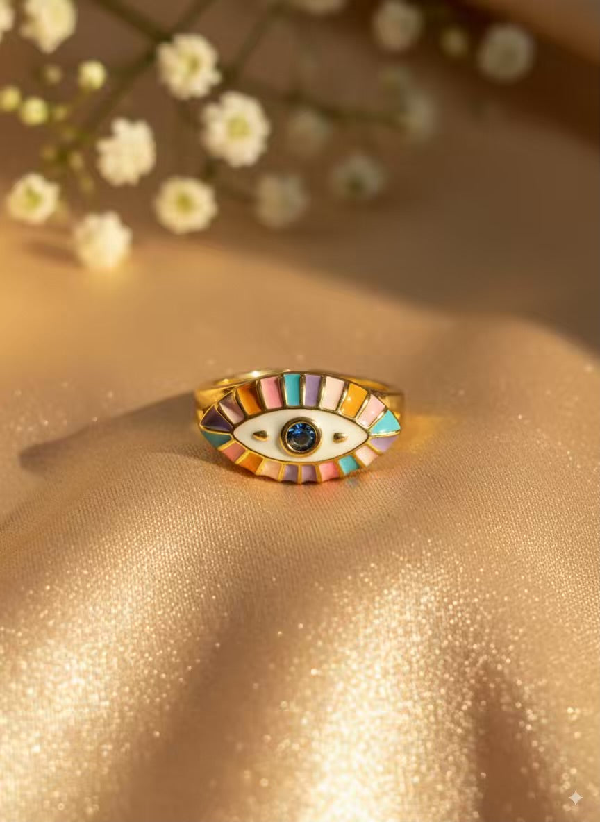 Pastel Evil Eye Plated Premium Ring (Adjustable)