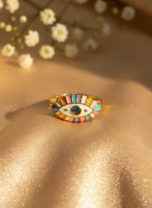 Pastel Evil Eye Plated Premium Ring (Adjustable)