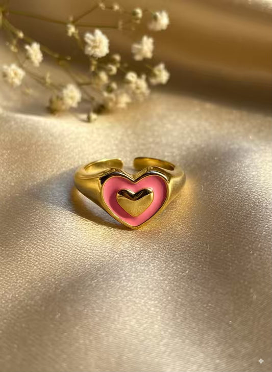Pink Hearts Gold Plated Premium Ring (Adjustable)