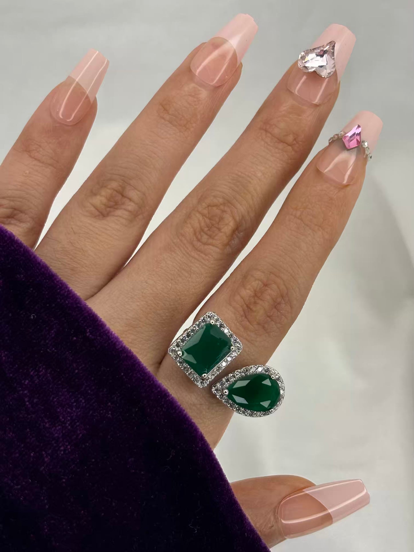 Emerald Green Dual Stone Ring - Adjustable