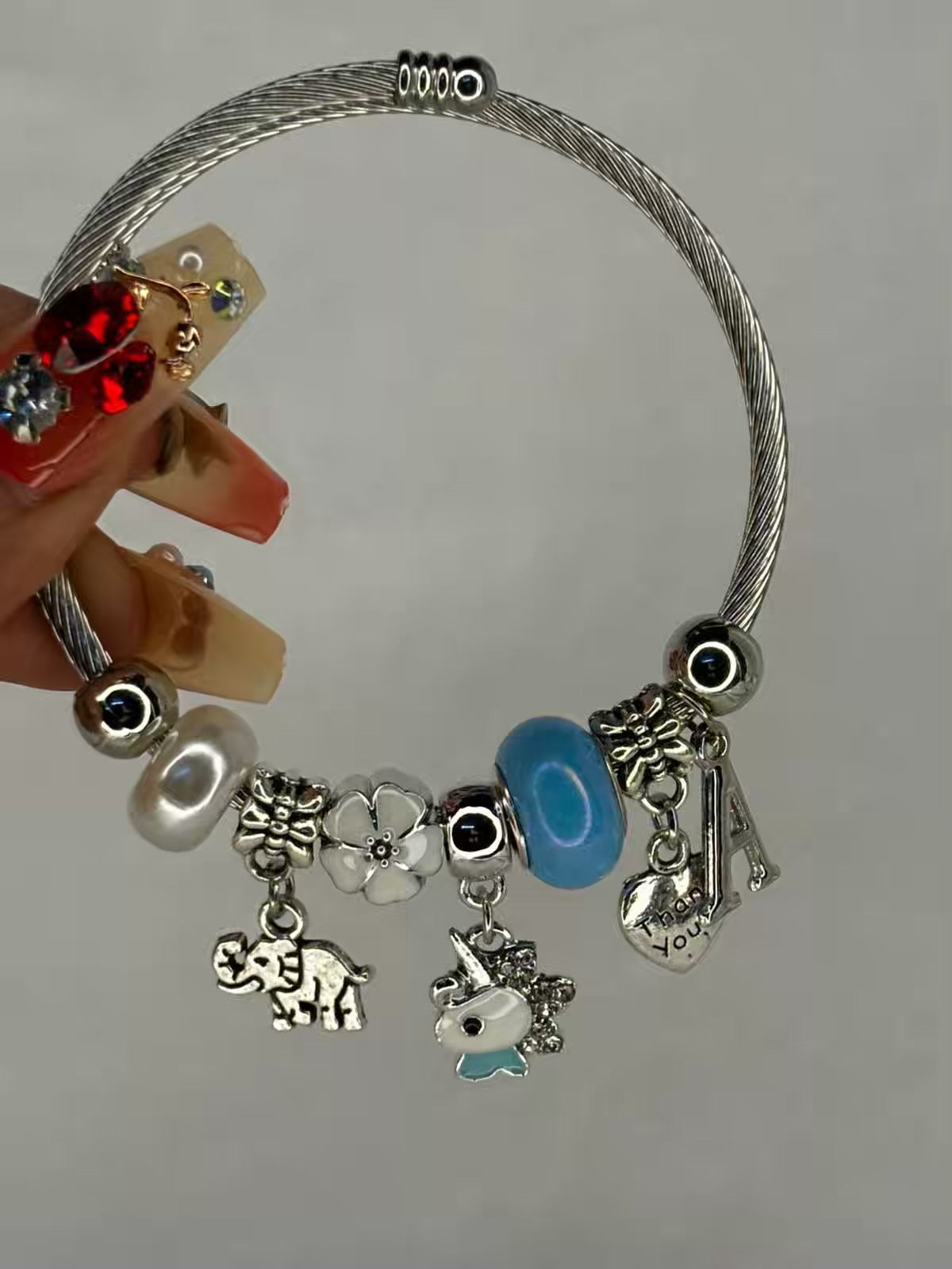 Pandora Charms Blue Unicorn Bracelet With Customised Initial  ( Silver )