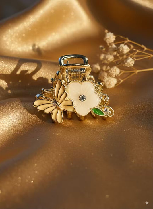 Baby size Cream Butterfly  Premium Claw Clip - Stainless Steel