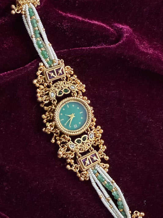 Green Round Dial Gold Maharani Watch Design Heritage Bracelet