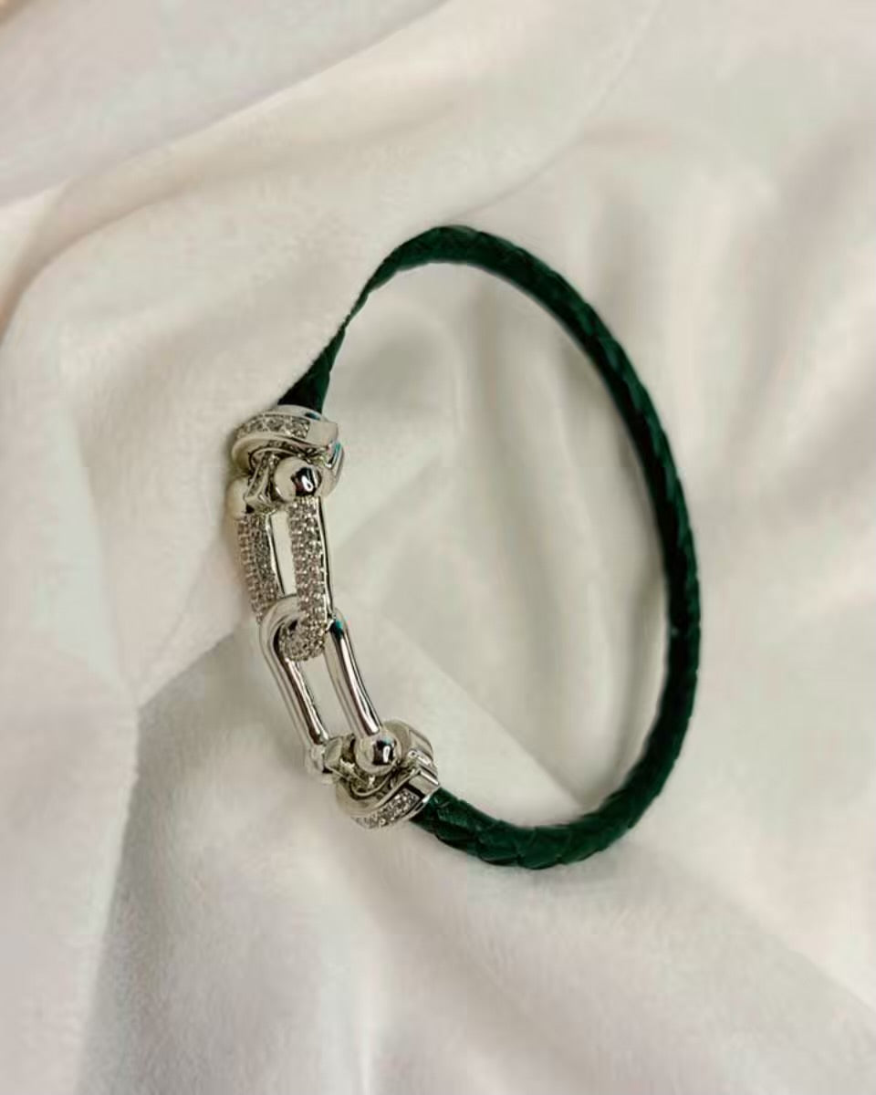 Dark Green Belt Vegan Leather Bracelet