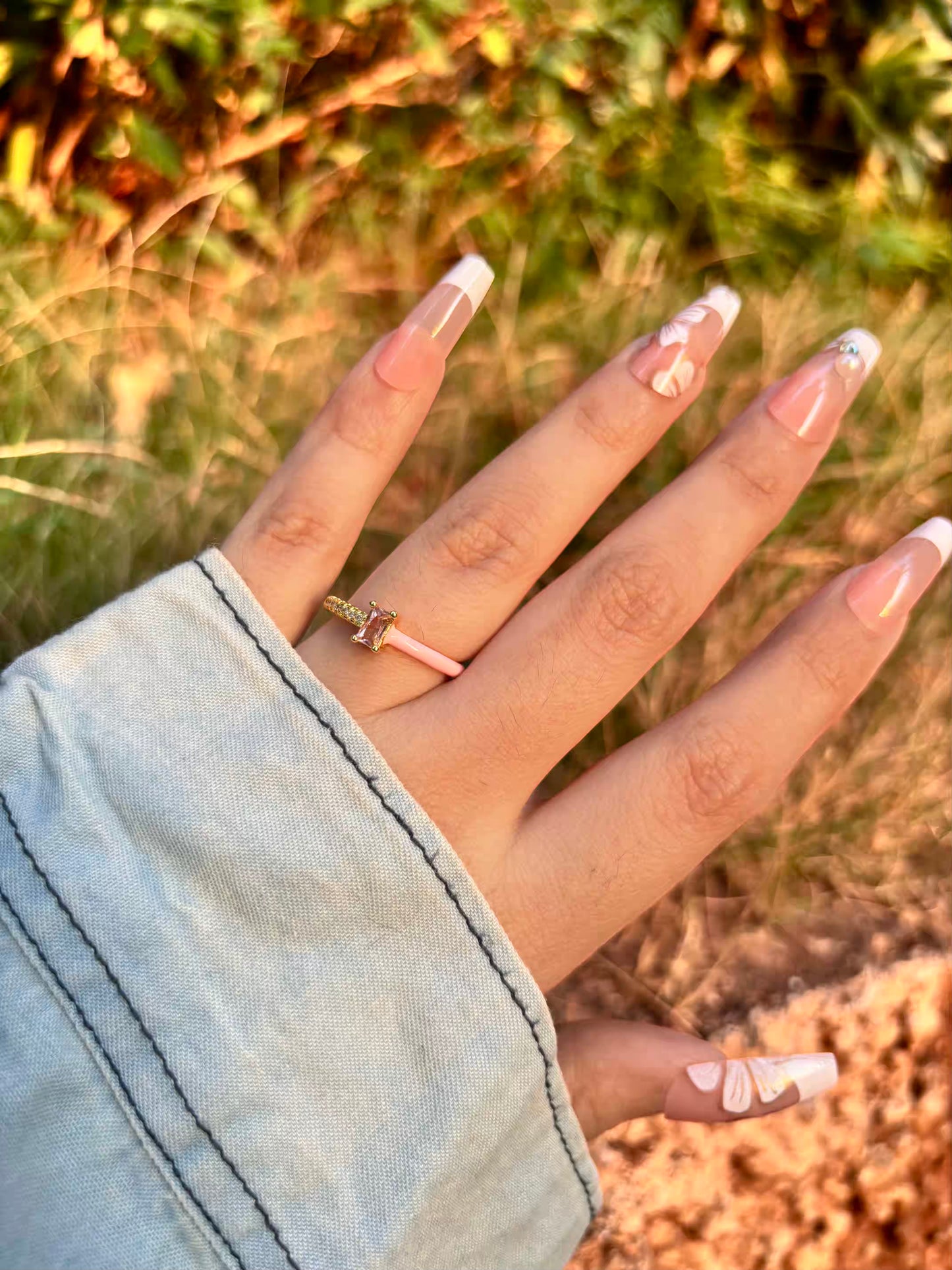 Baby Pink Solitaire Band Ring - Adjustable