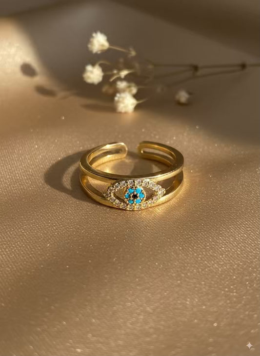 Blue Evil Eye Gold Plated Premium Ring (Adjustable)