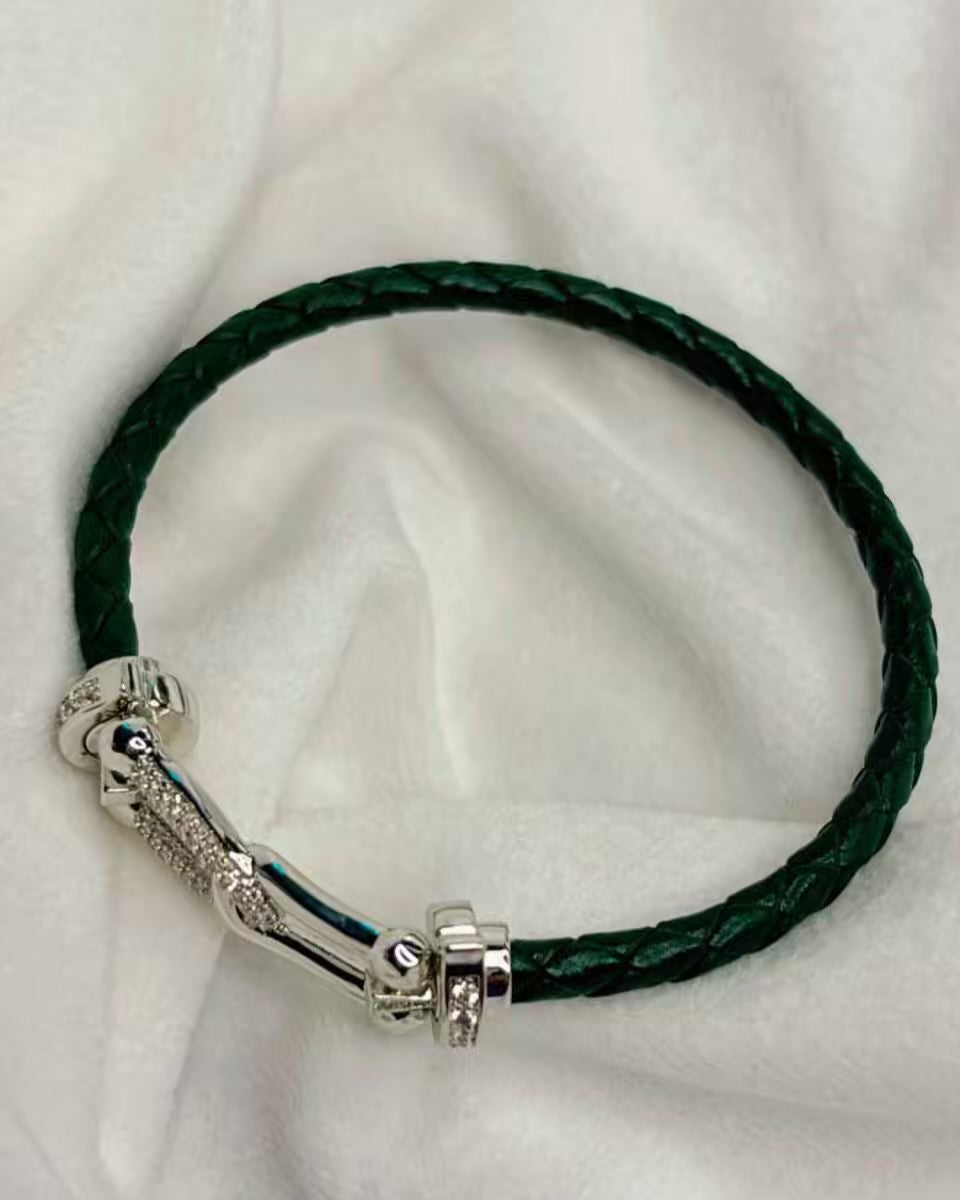Dark Green Belt Vegan Leather Bracelet