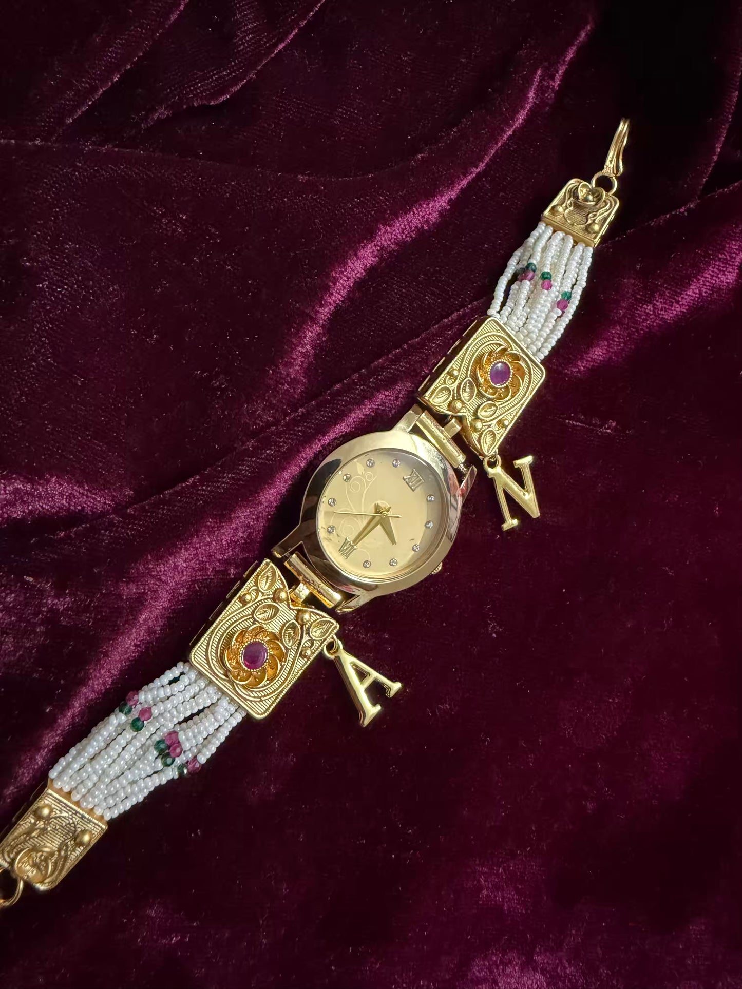 Gold  Dial Pearly Maharani Watch Heritage Bracelet