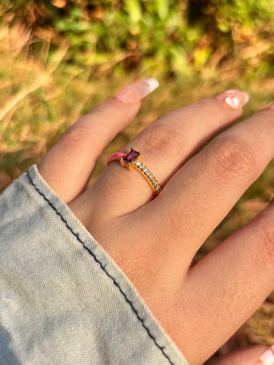 Ruby Pink Solitaire Band Ring - Adjustable
