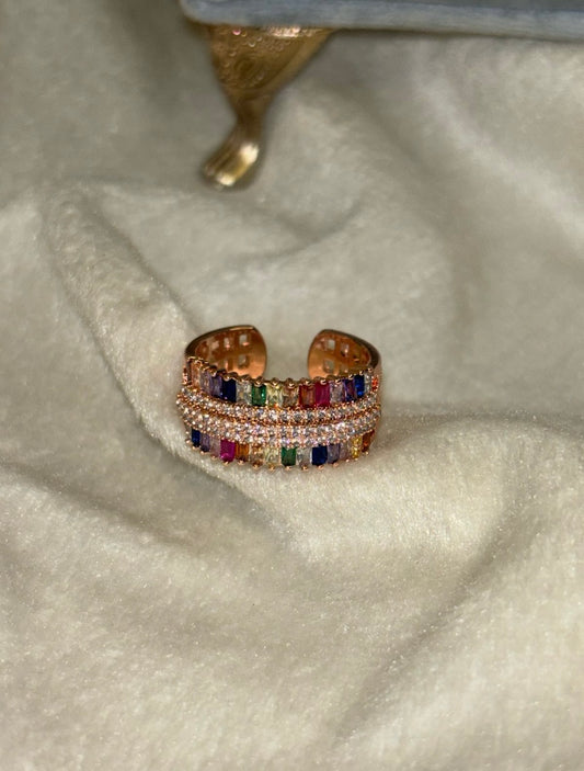 Colourful Studded Ring ( Adjustable)