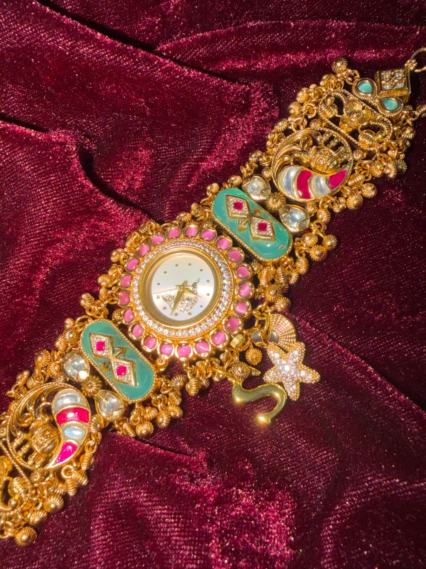 Pink Butterfly Peacock Dial Maharani Watch Heritage Bracelet ( Add your initial FREE )