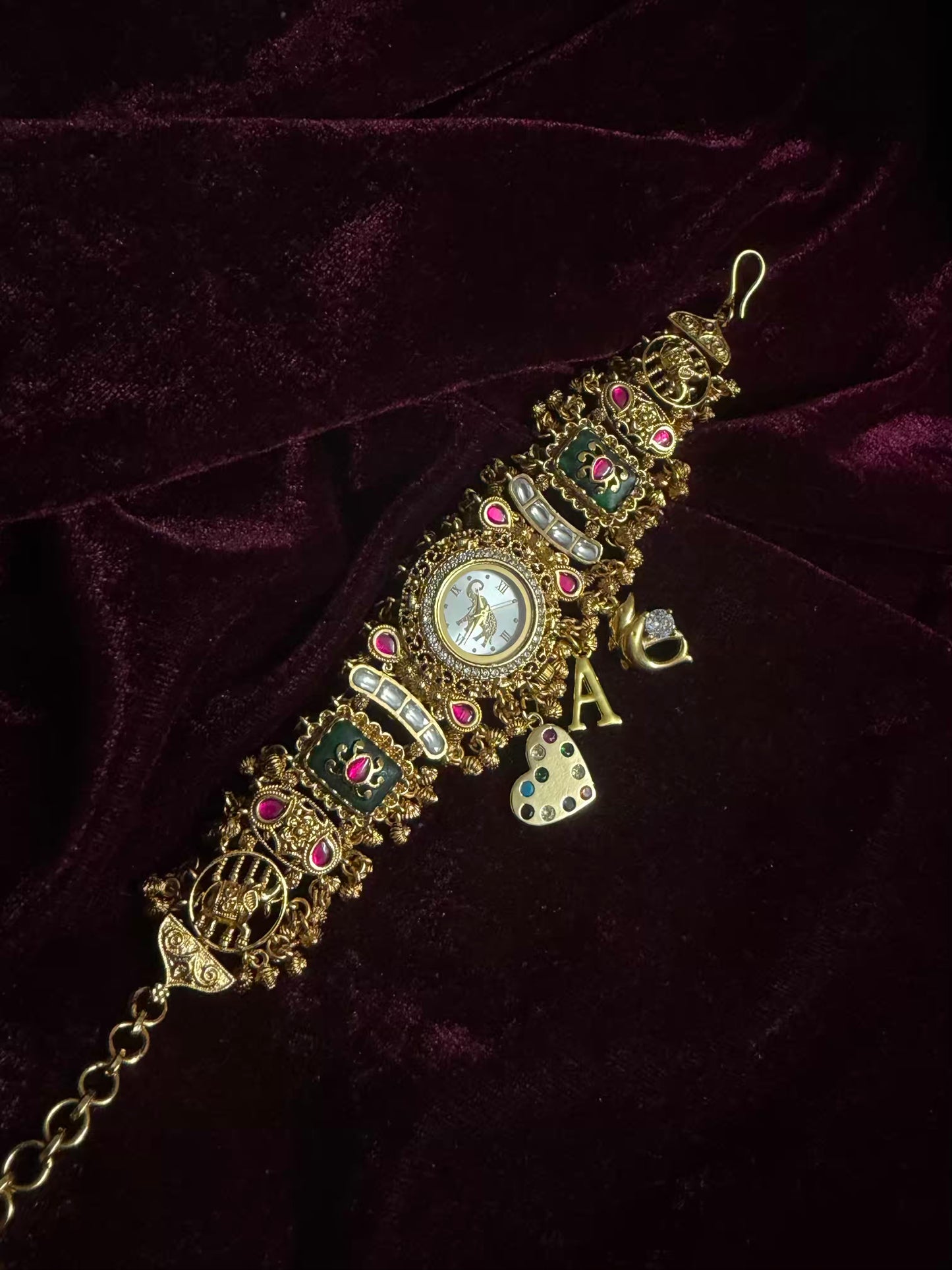 Hearts Elephant Dial Maharani Watch Design Heritage Bracelet (Customise FREE Initial )