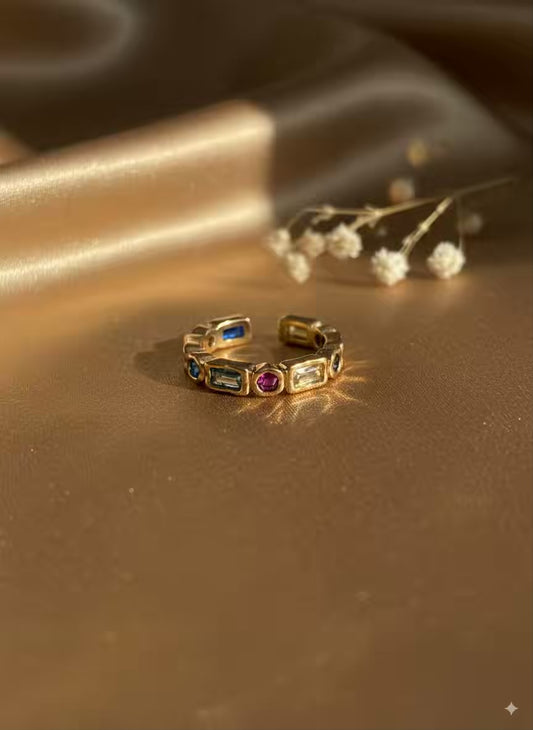 Geometric Pink White Diamonds Gold Plated Premium Ring (Adjustable)