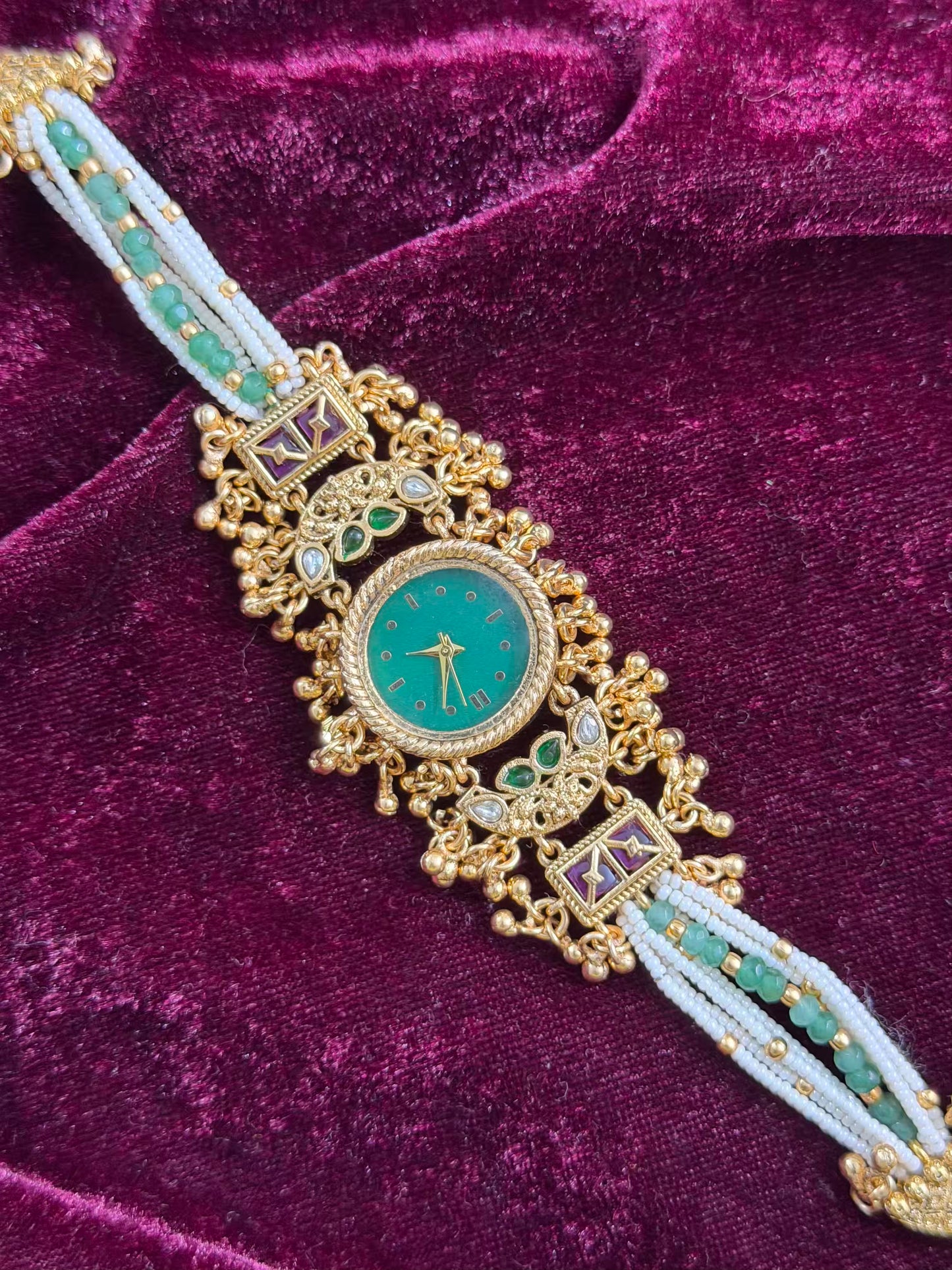 Green Round Dial Gold Maharani Watch Design Heritage Bracelet