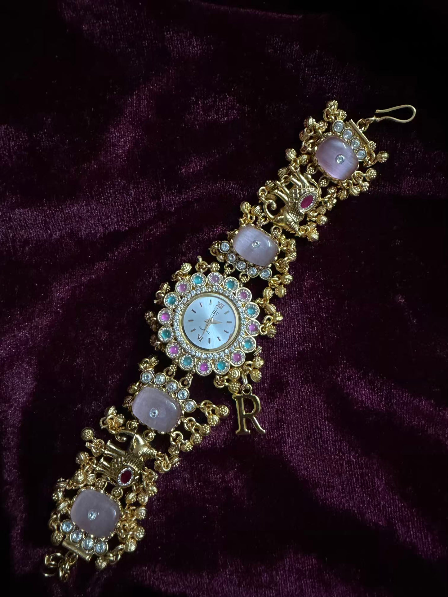 Pink Dial Luxury Watch Rakhi in Premium Swarovski