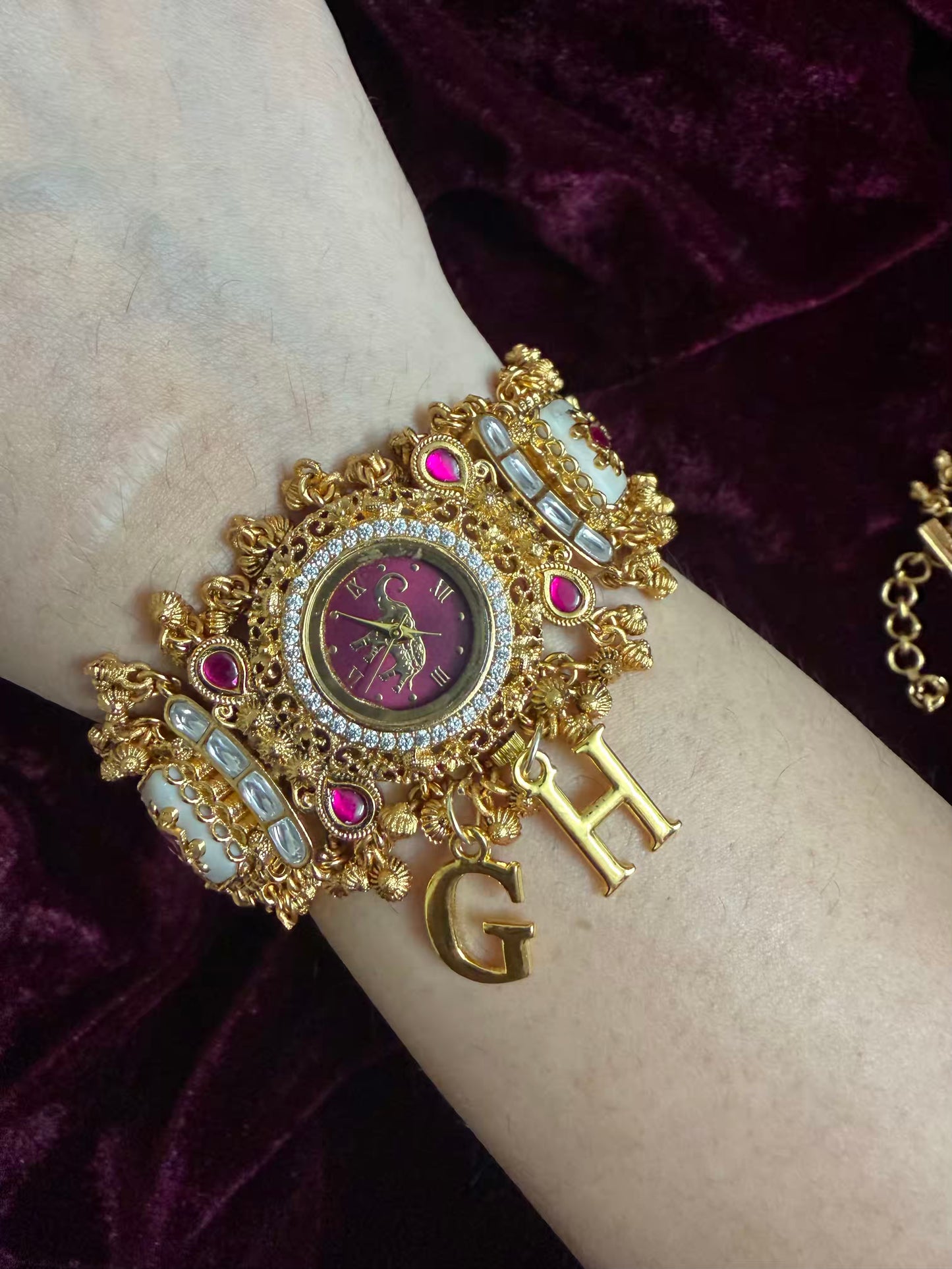 Burgundy Elephant Dial White Maharani Watch Design Heritage Bracelet ( Limited Edition )