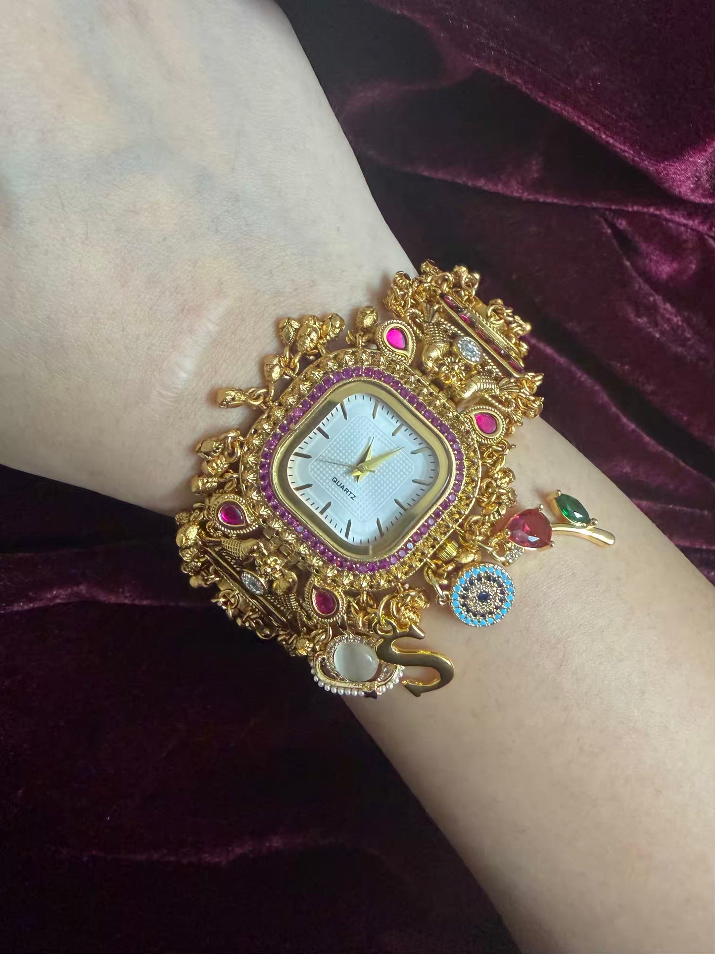 Square Dial Rosy Maharani Watch Design Heritage Bracelet (Customise FREE Initial )