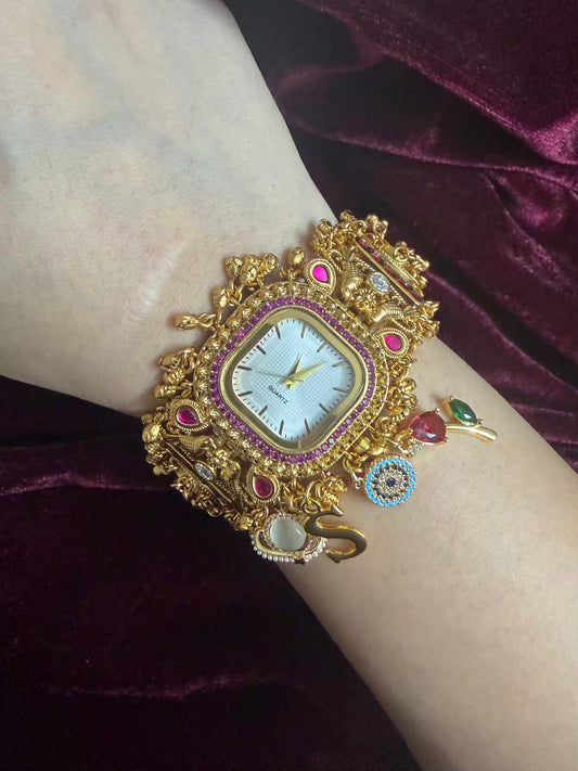 Square Dial Rosy Maharani Watch Design Heritage Bracelet (Customise FREE Initial )
