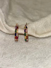 Load image into Gallery viewer, Multi Colourful Rainbow Huggies Earrings Studs - Rose Gold Plated
