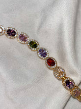 Load image into Gallery viewer, Colourful Oval Tennis Bracelet with Loaded Diamonds - Gold Plated
