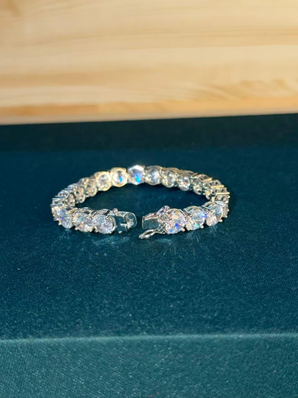 White Stone Round Shape Silver Plated Tennis Bracelet