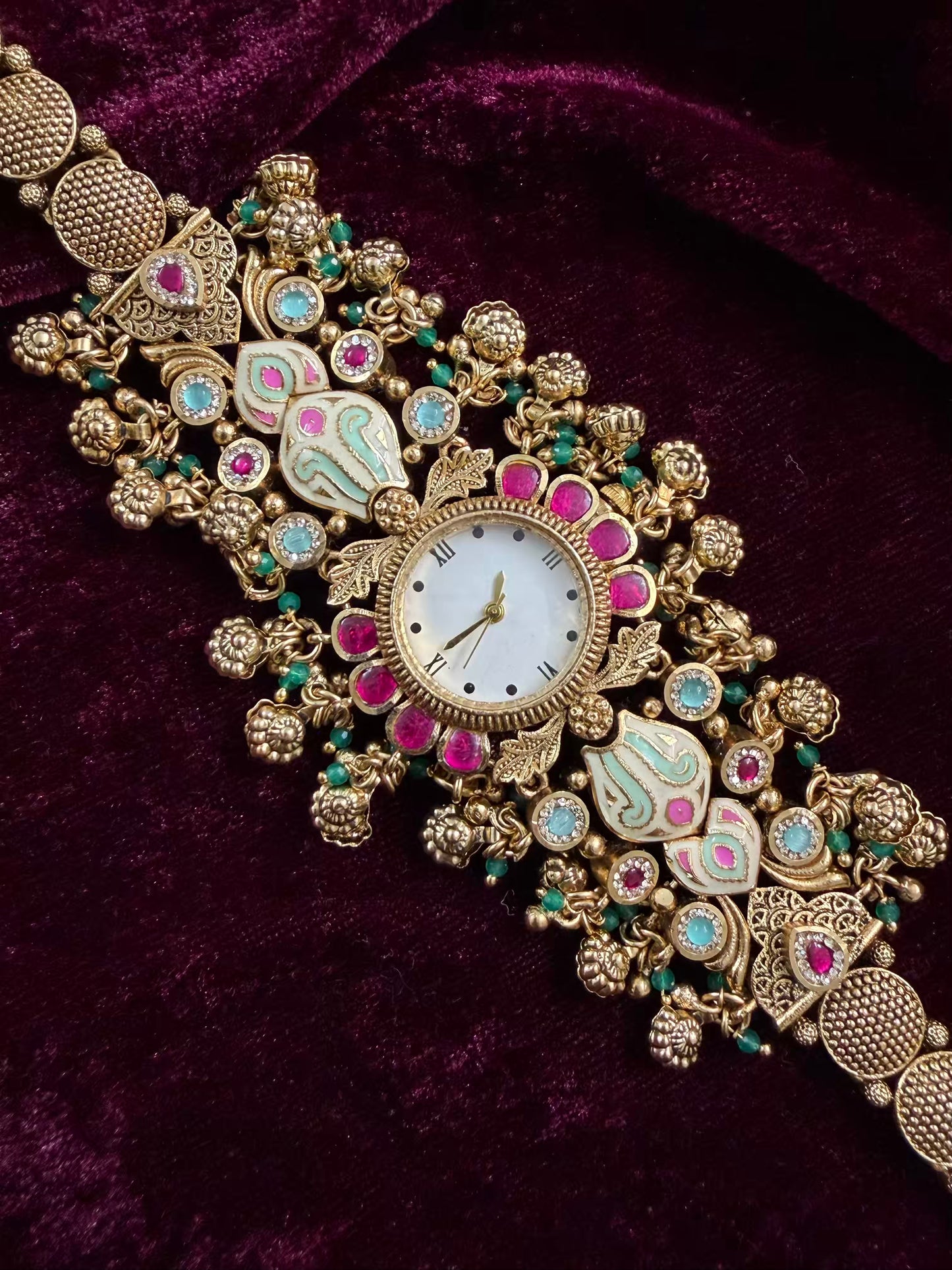 Pink Kundan Premium Gold Maharani Watch Design Heritage Bracelet