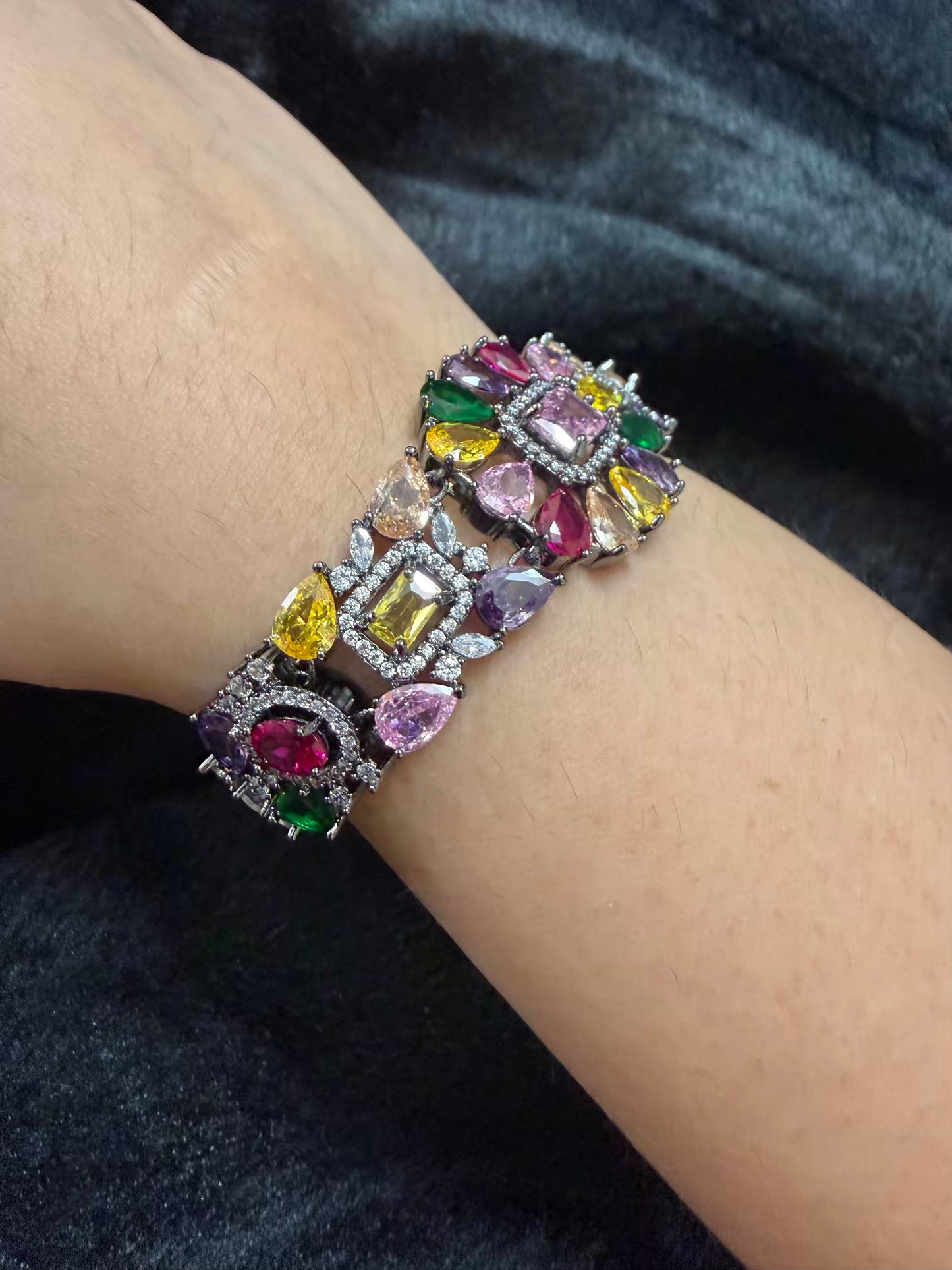 Colourful diamonds Shaped Plated Tennis Bracelet