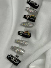 Load image into Gallery viewer, Black Grey Shimmery Fancy Party Bridal Press On Nails ( Set of 24 )
